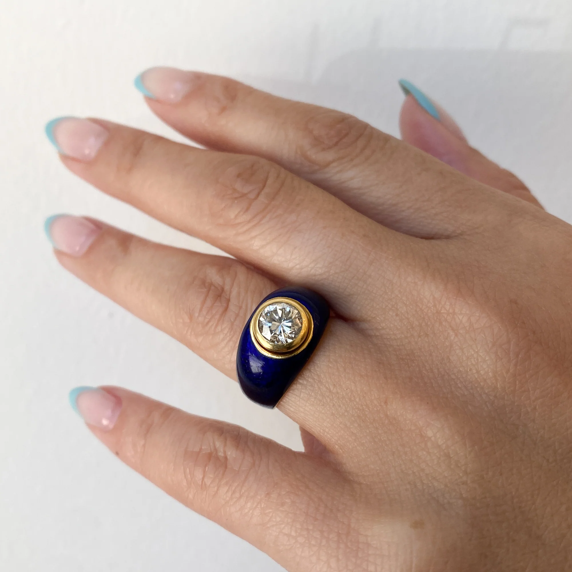 1.00 ct Enameled Bezel Solitaire c. 1970s - Image 3