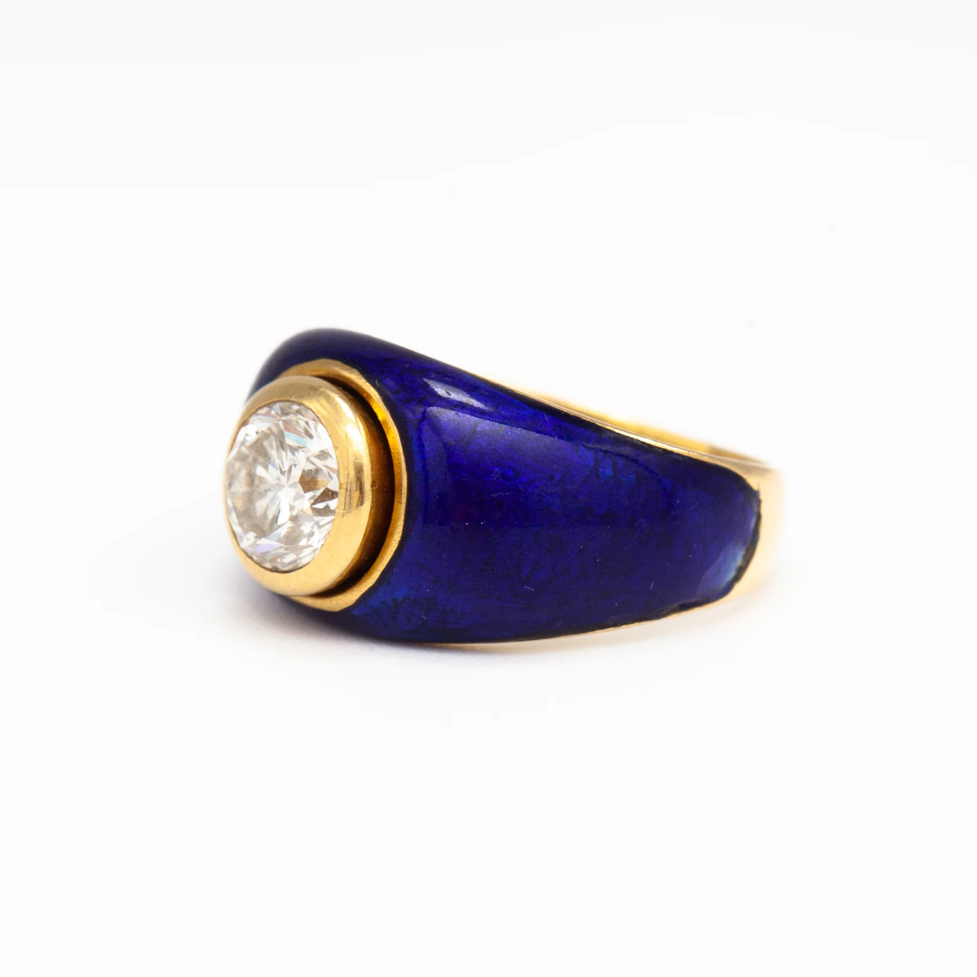 1.00 ct Enameled Bezel Solitaire c. 1970s - Image 4