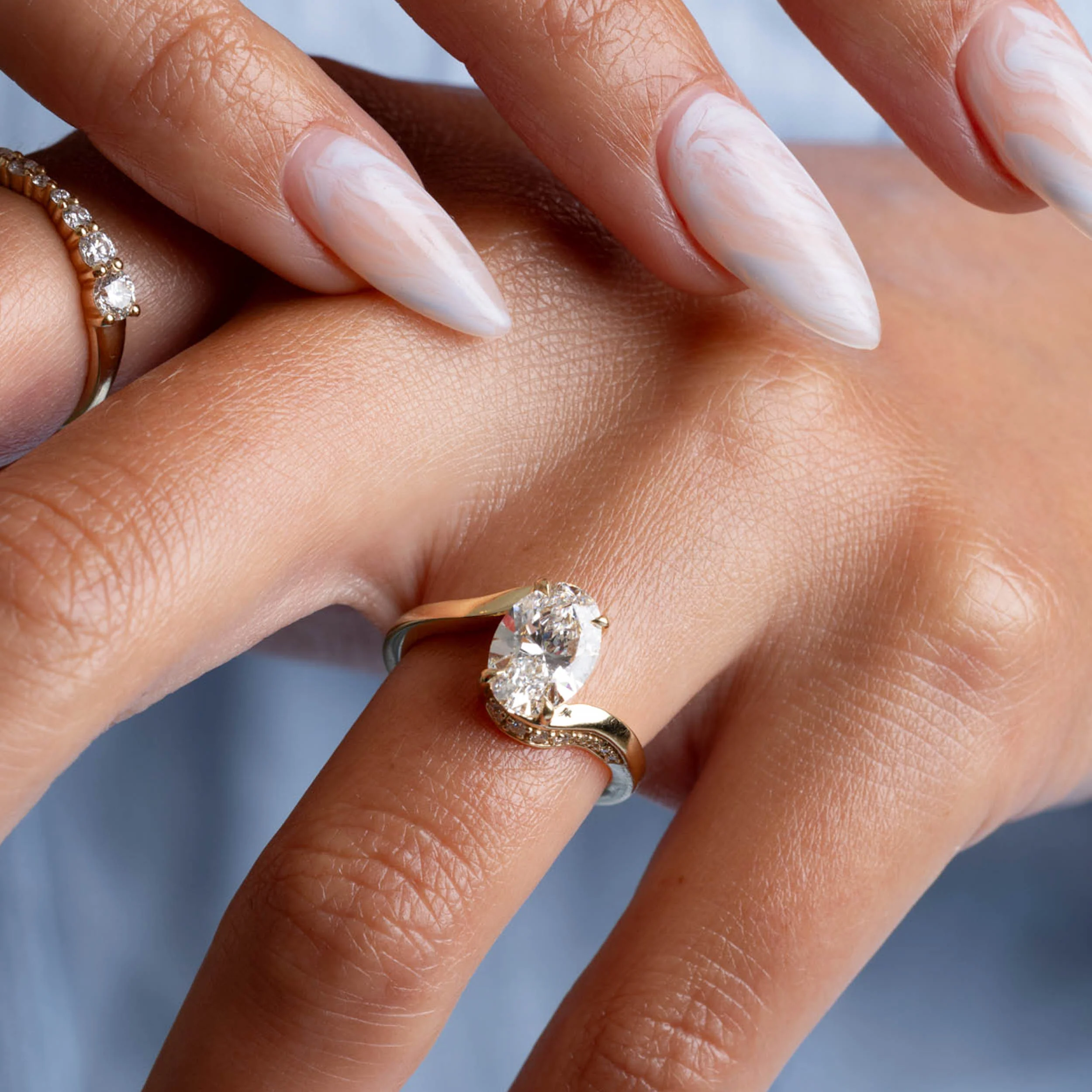 Cayan Oval Diamond Solitaire with Pavé - Image 3