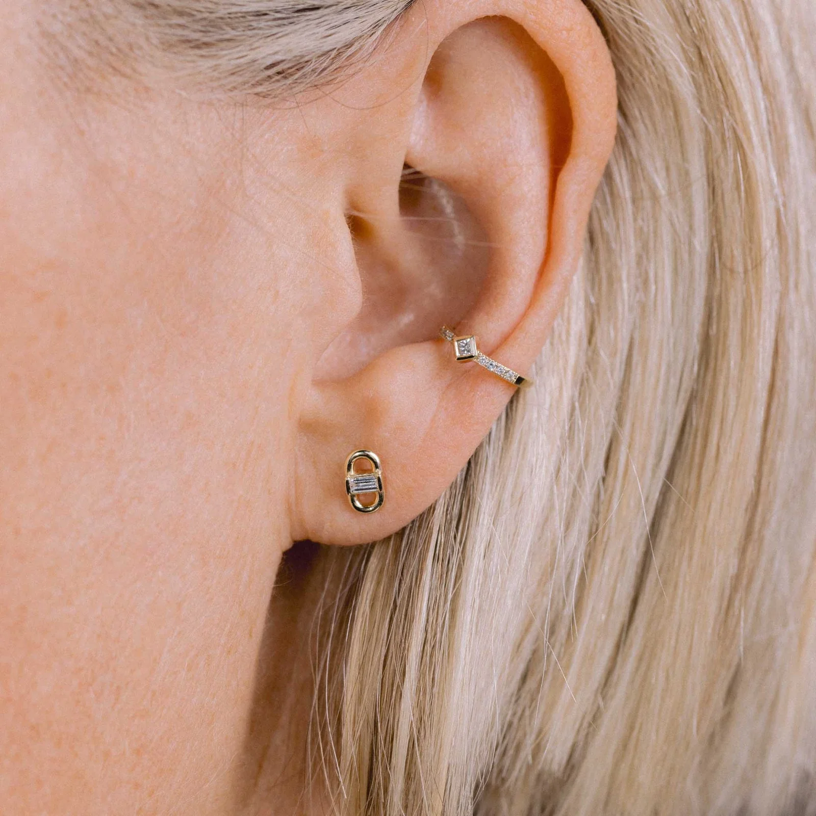 Baguette Diamond Open Link Studs - Image 4
