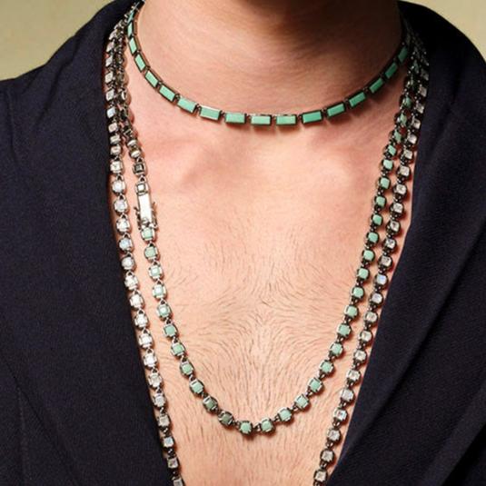 Chrysoprase Small Linear Baguette Tile Rivière Necklace - Image 4