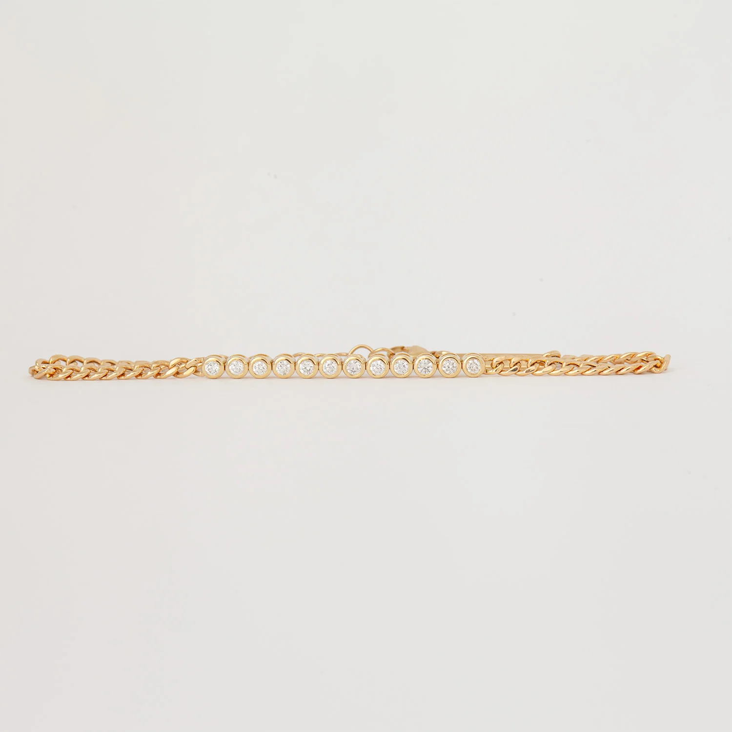 Diamond Bezel Tennis Segment Curb Chain Bracelet