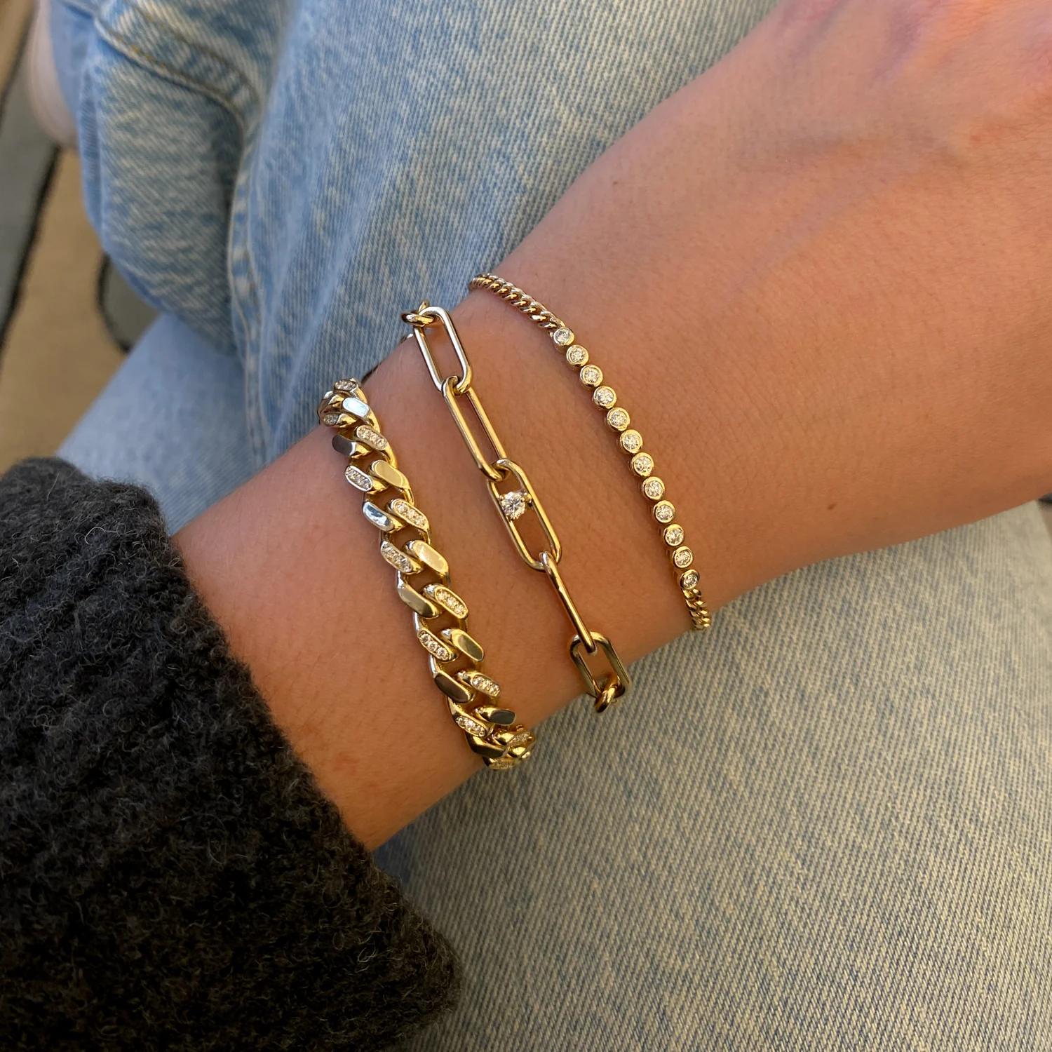 Diamond Bezel Tennis Segment Curb Chain Bracelet - Image 2