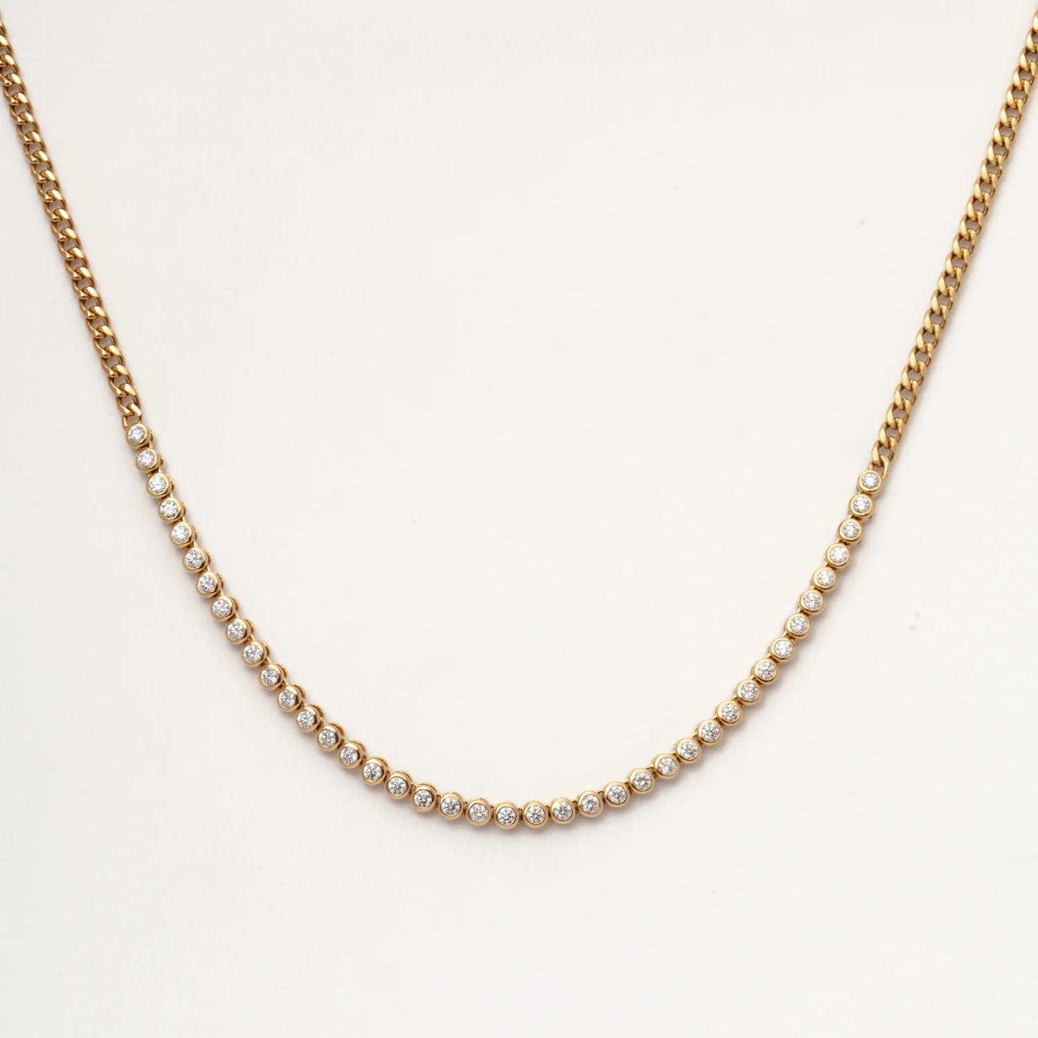 Diamond Bezel Tennis Segment Small Curb Chain Necklace