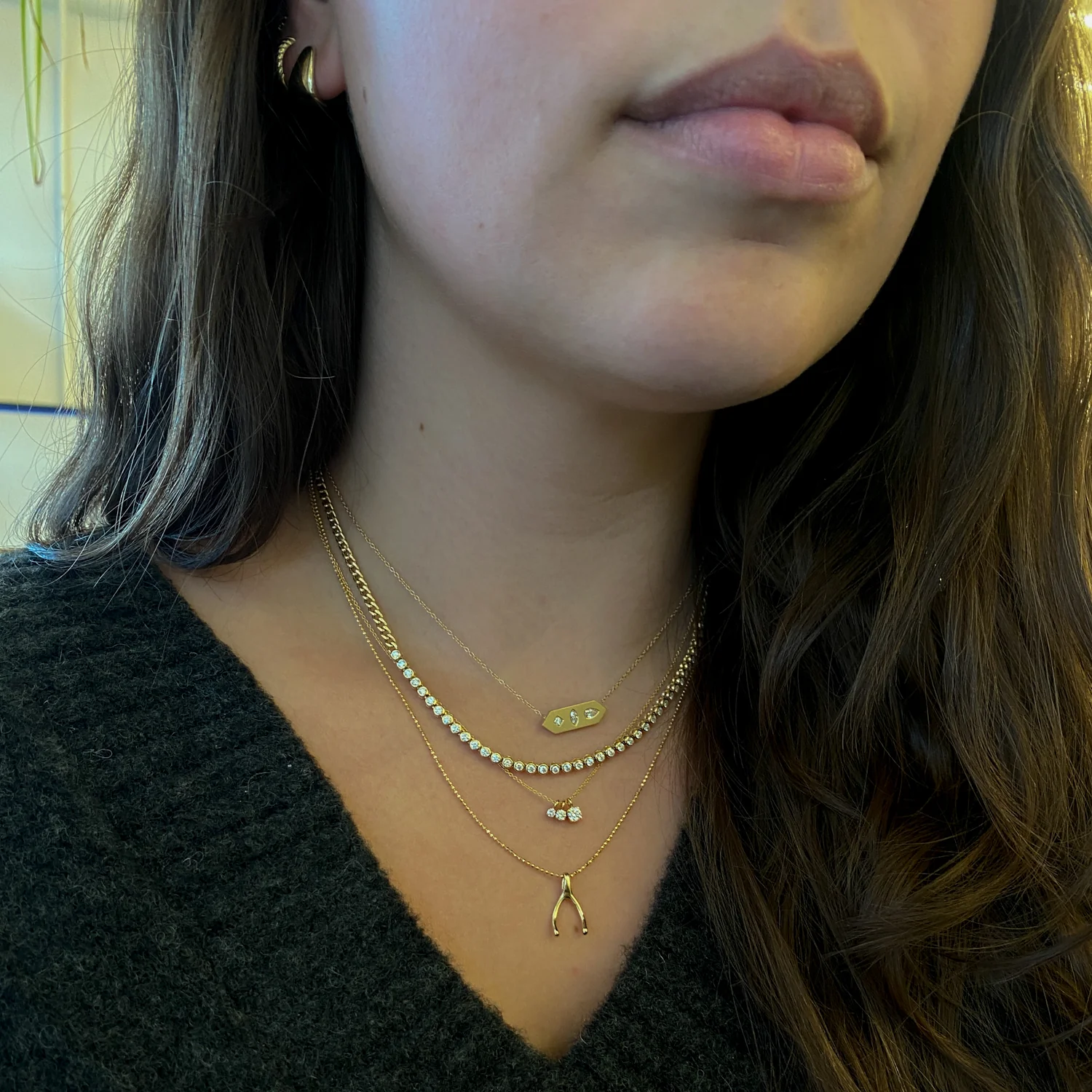Diamond Bezel Tennis Segment Small Curb Chain Necklace - Image 2