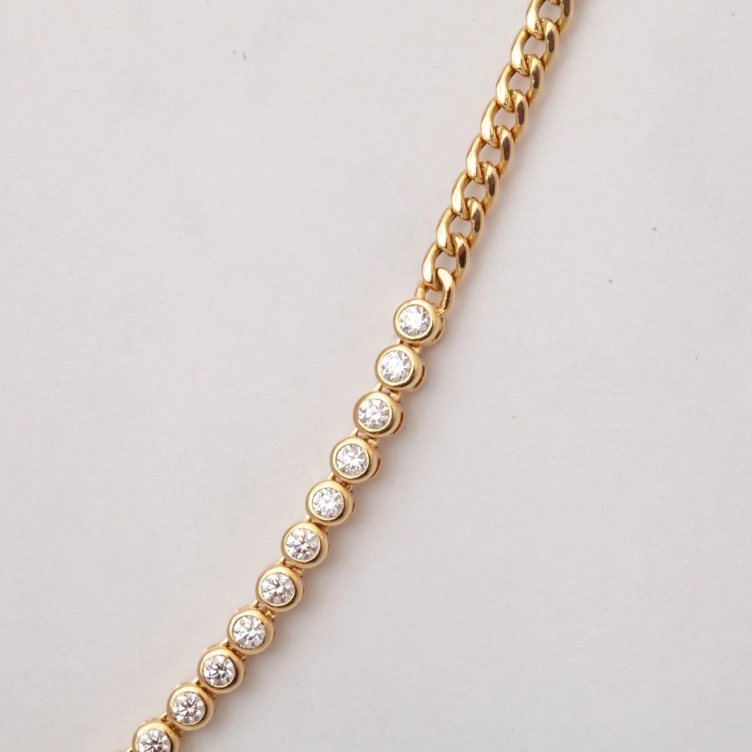 Diamond Bezel Tennis Segment Small Curb Chain Necklace - Image 3