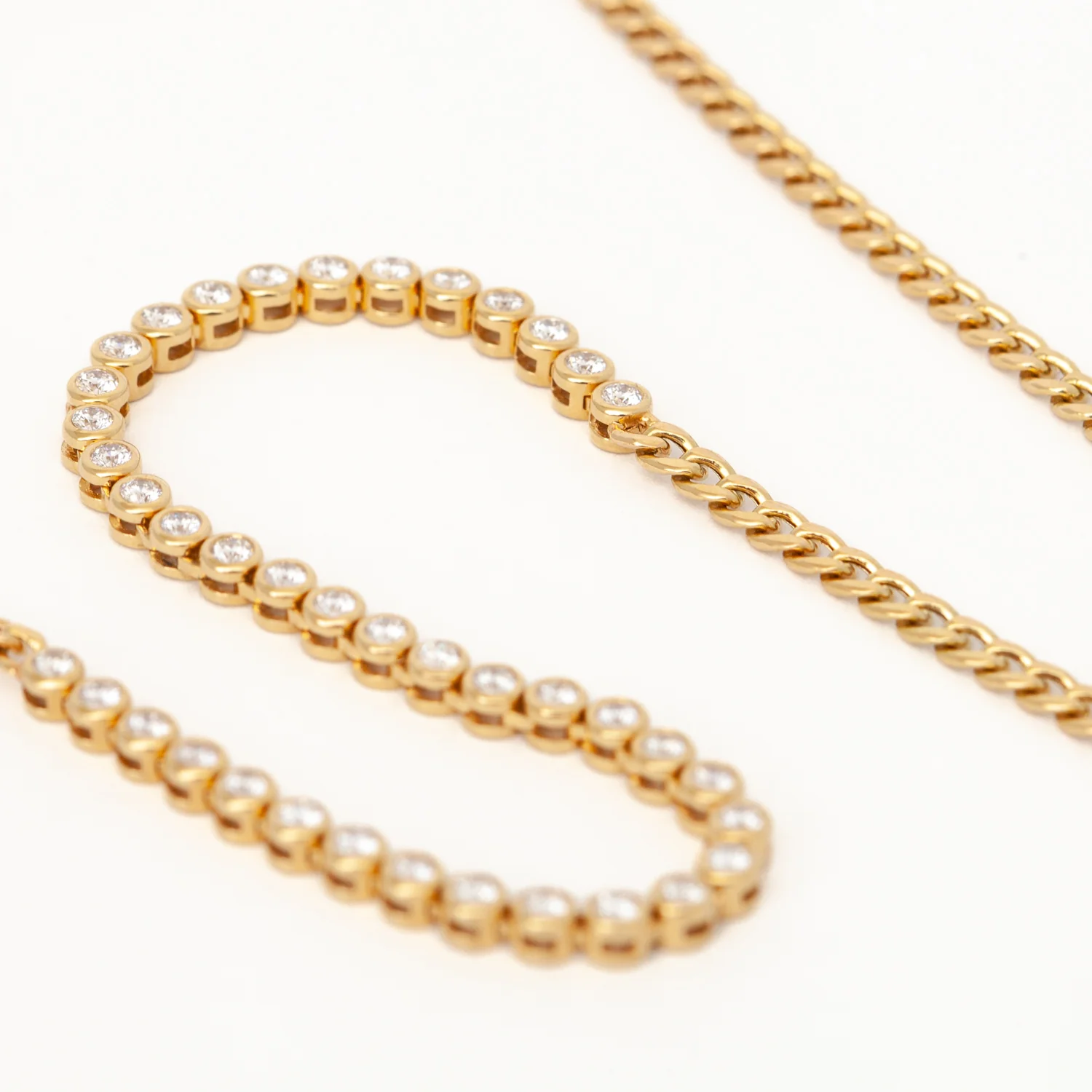 Diamond Bezel Tennis Segment Small Curb Chain Necklace - Image 5