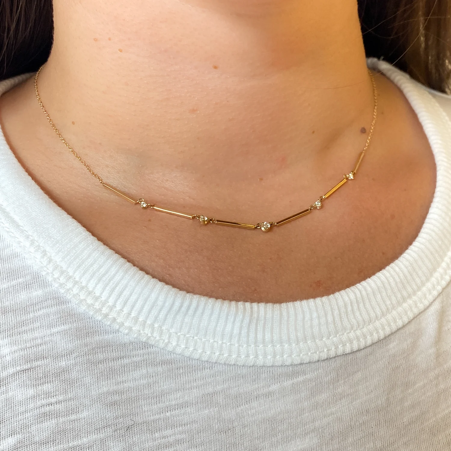 6 Linked Bar & Graduated Diamond Station Necklace - Image 2