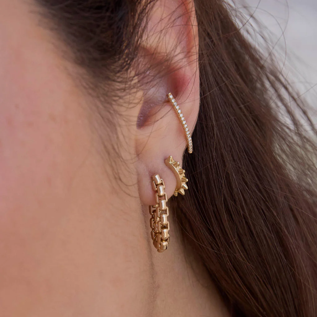 Gold Spiked Hinge Huggie Hoops - Image 2