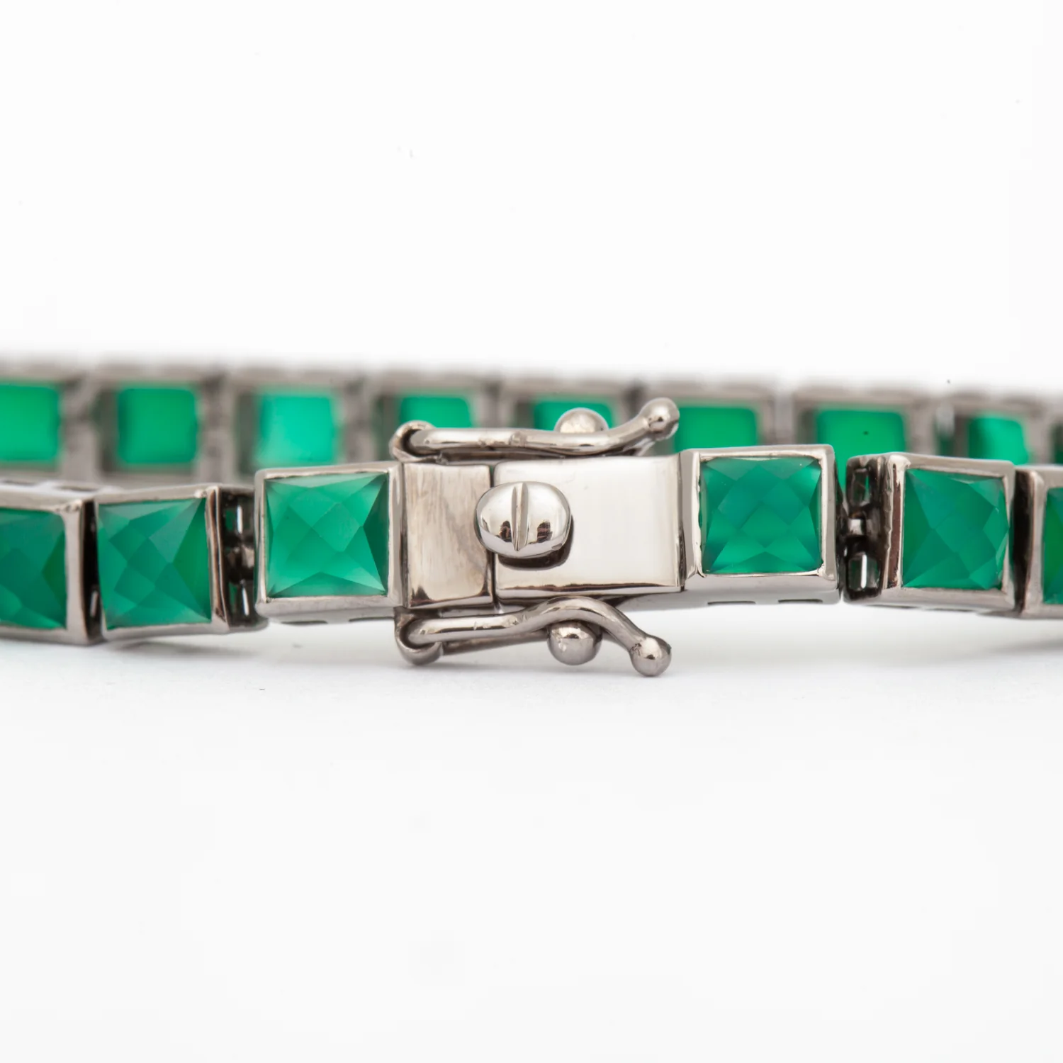 Green Onyx Small Tile Tennis Bracelet - Image 3