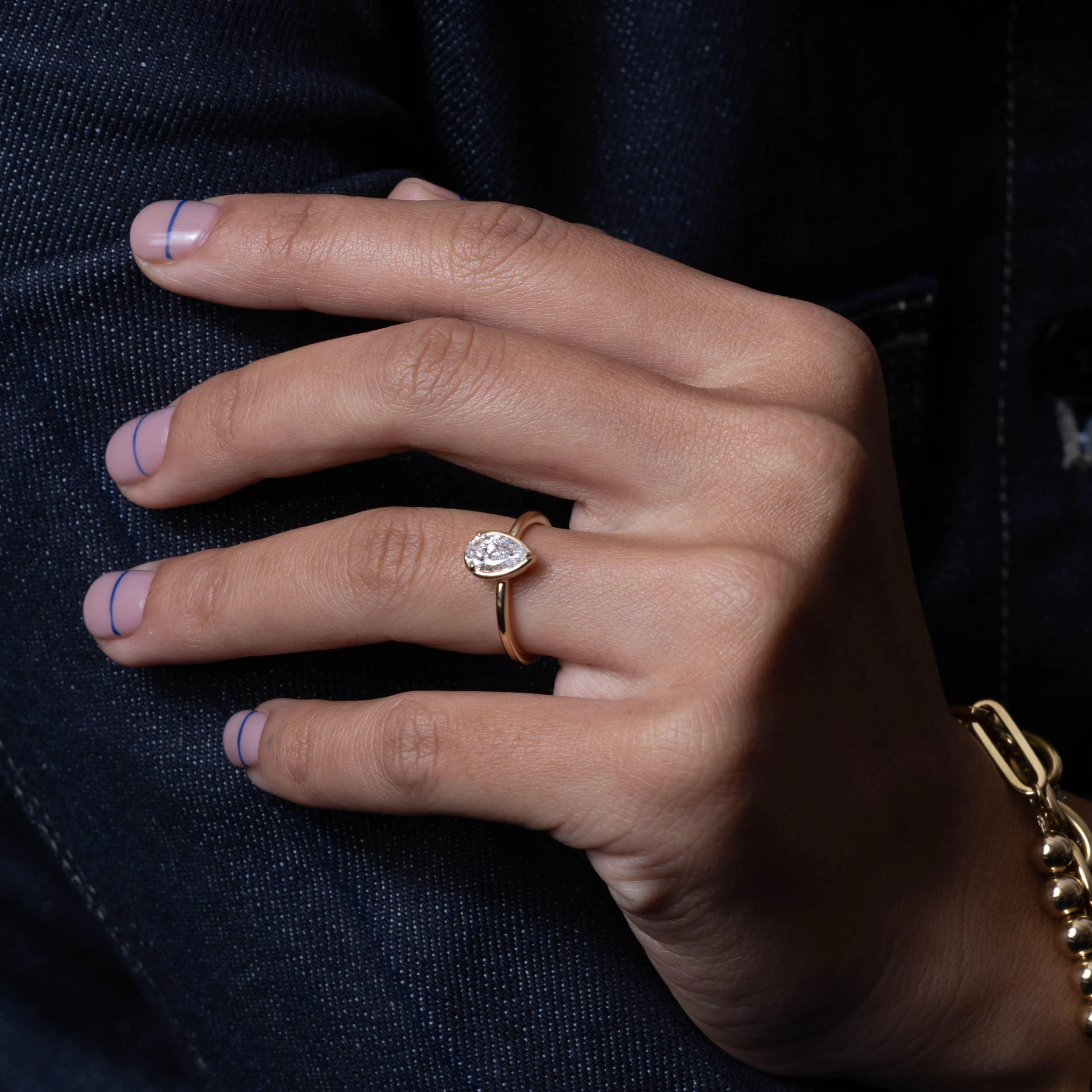 Jackson Pear Solitaire in Yellow Gold - Image 2