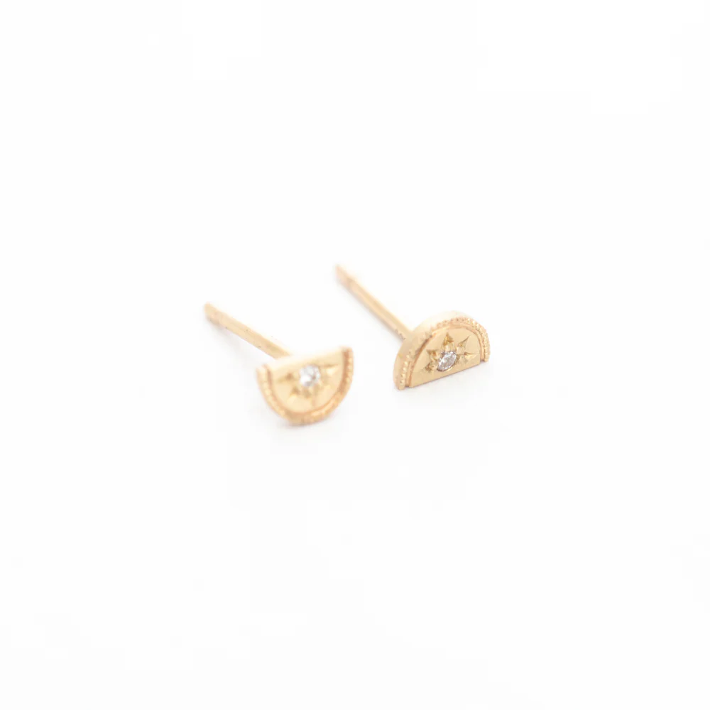 Mini Half Moon Luna Diamond Stud Earrings - Image 3