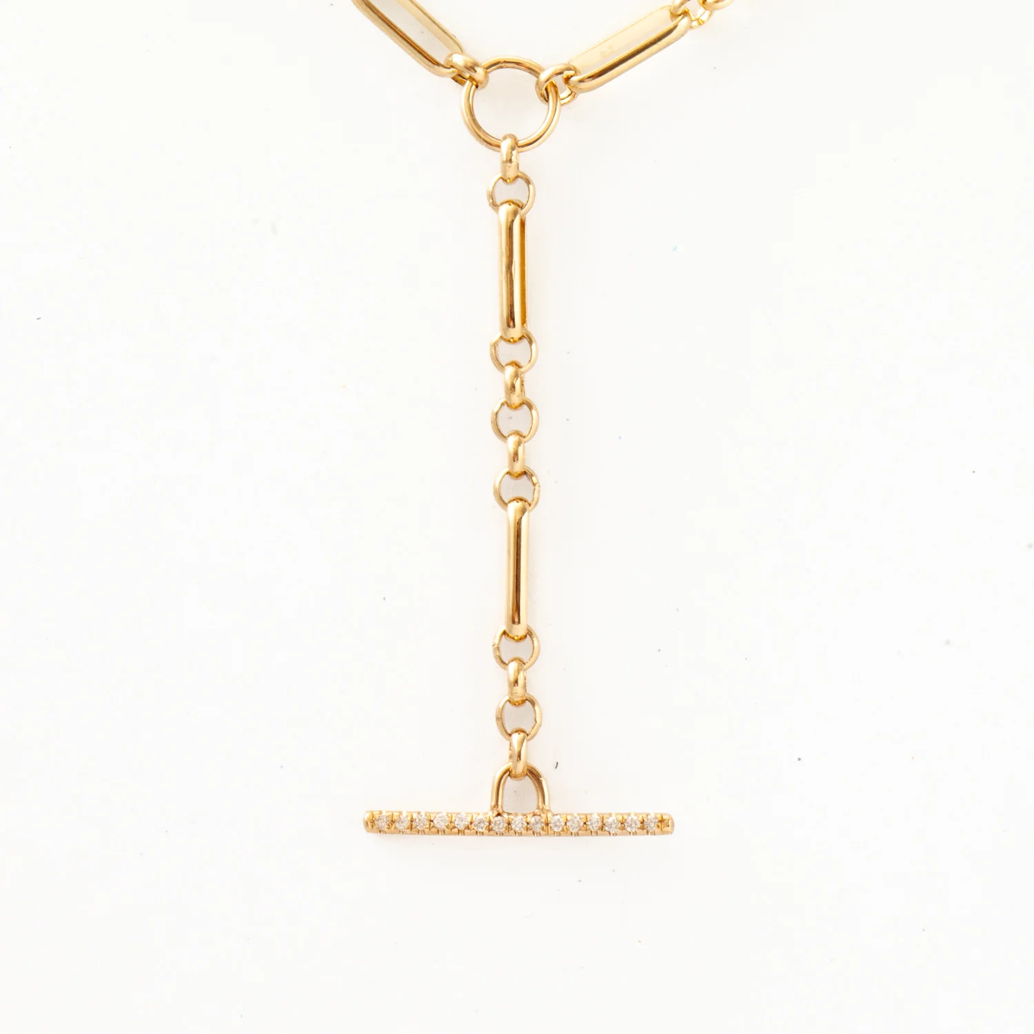 Medium Paperclip Rolo Chain Pavé Diamond Toggle Lariat Necklace - Image 3