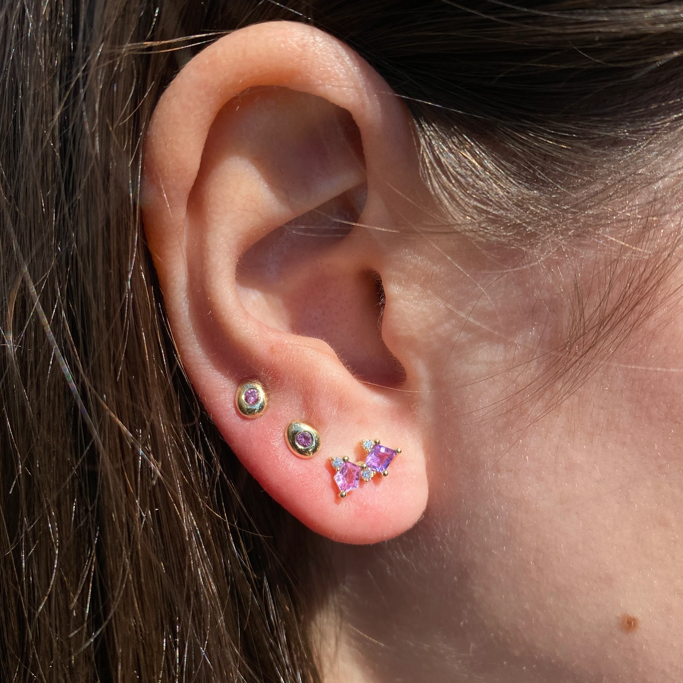 Pink Sapphire Pebble Studs - Image 2