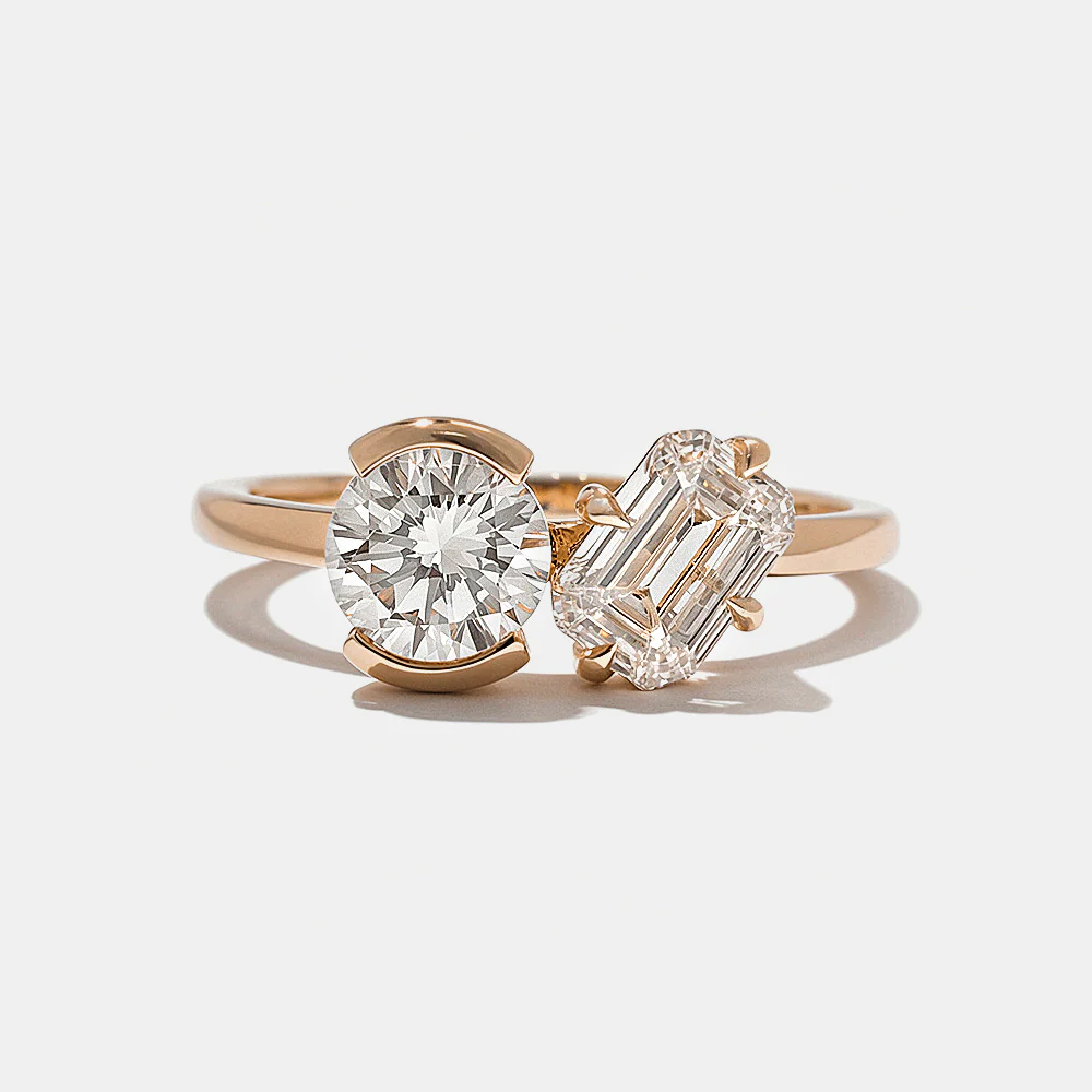 Polk Round and Emerald-Cut in Rose Gold