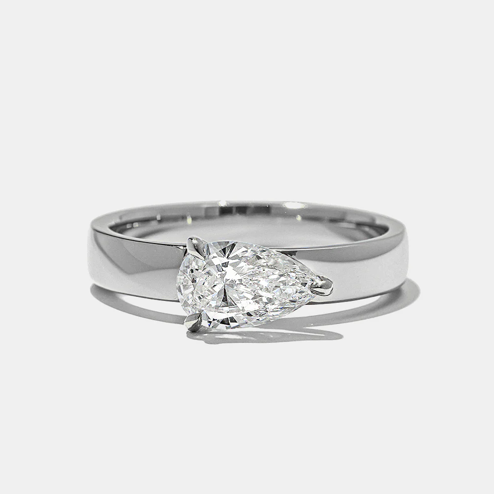 Presidio Pear Solitaire in White Gold