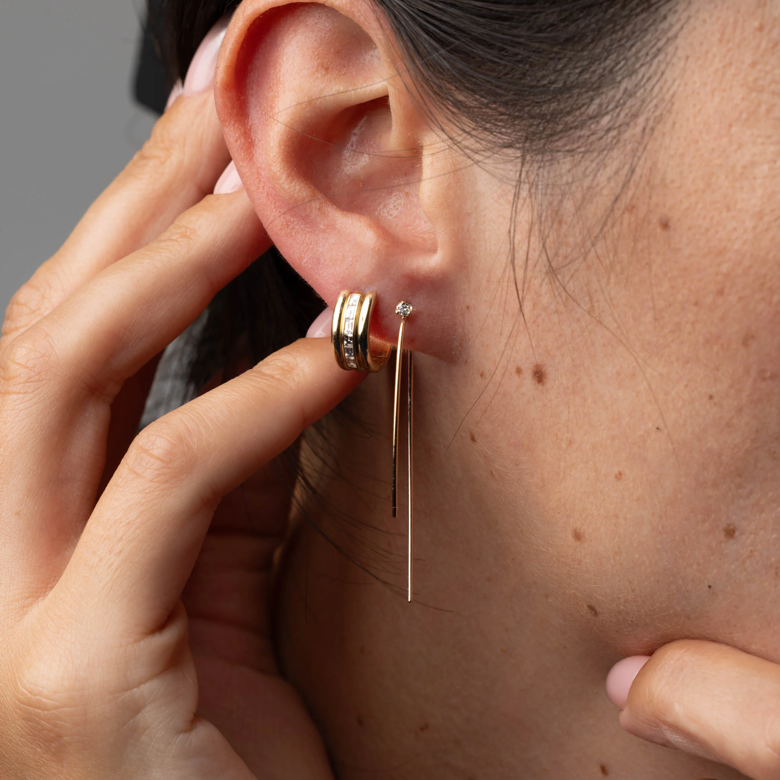 Prong-set Diamond Wire Thread Thru Earrings - Image 2