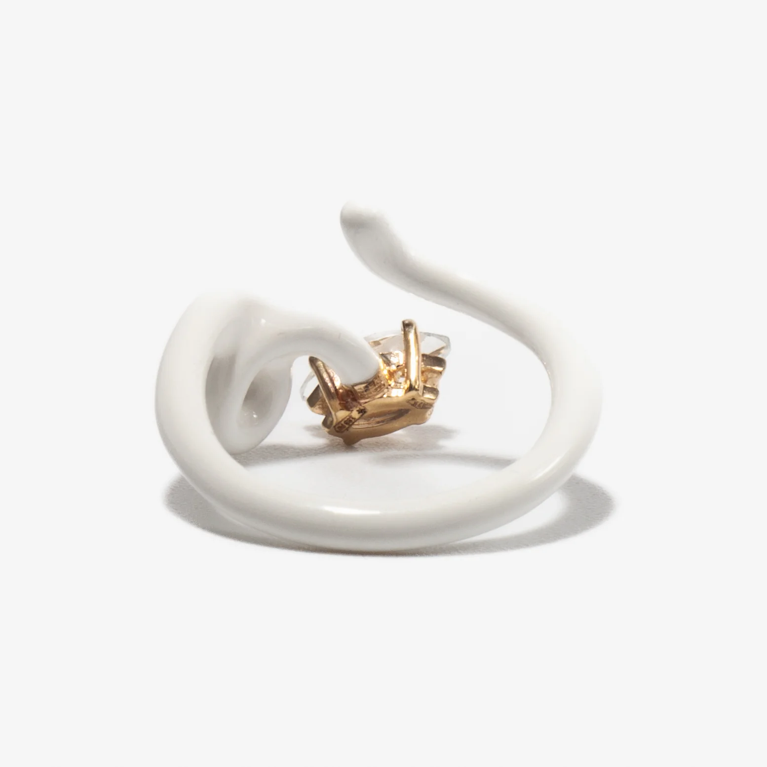 Rock Crystal Marquise & White Enamel Baby Vine Tendril Ring - Image 4