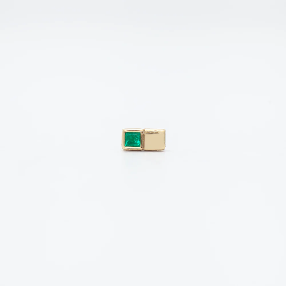 Single Princess Cut Emerald Cube Stud