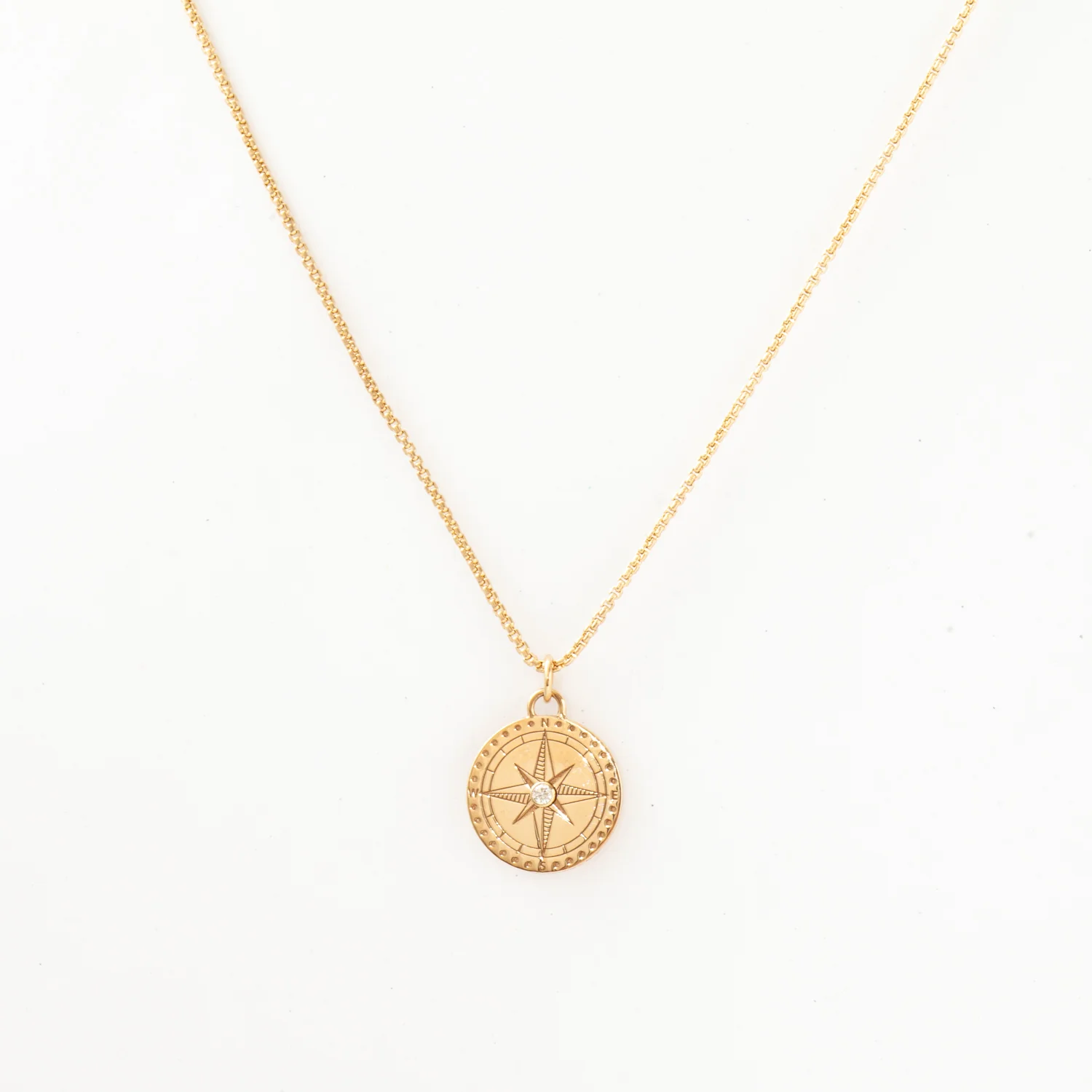 Small Compass on Extra Small Box Chain Necklace