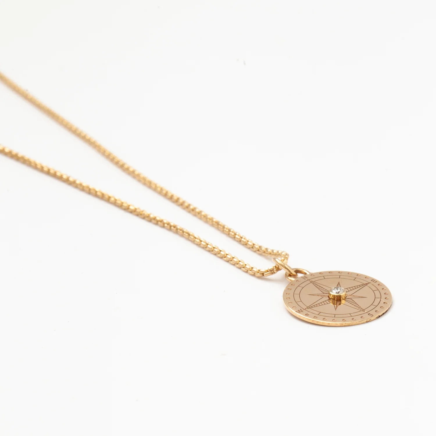 Small Compass on Extra Small Box Chain Necklace - Image 3