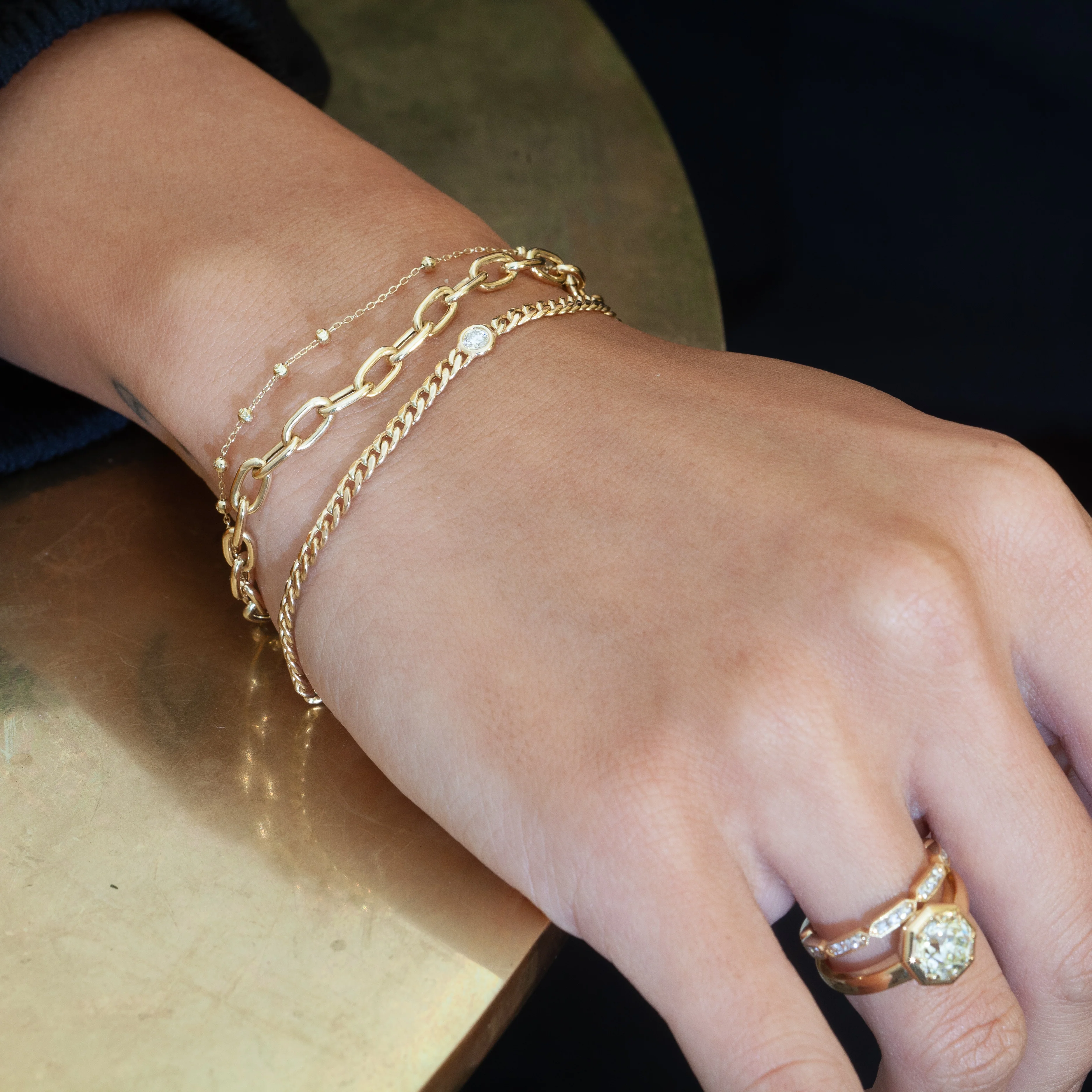 Small Curb Chain Bracelet with Single Floating Diamond - Image 2