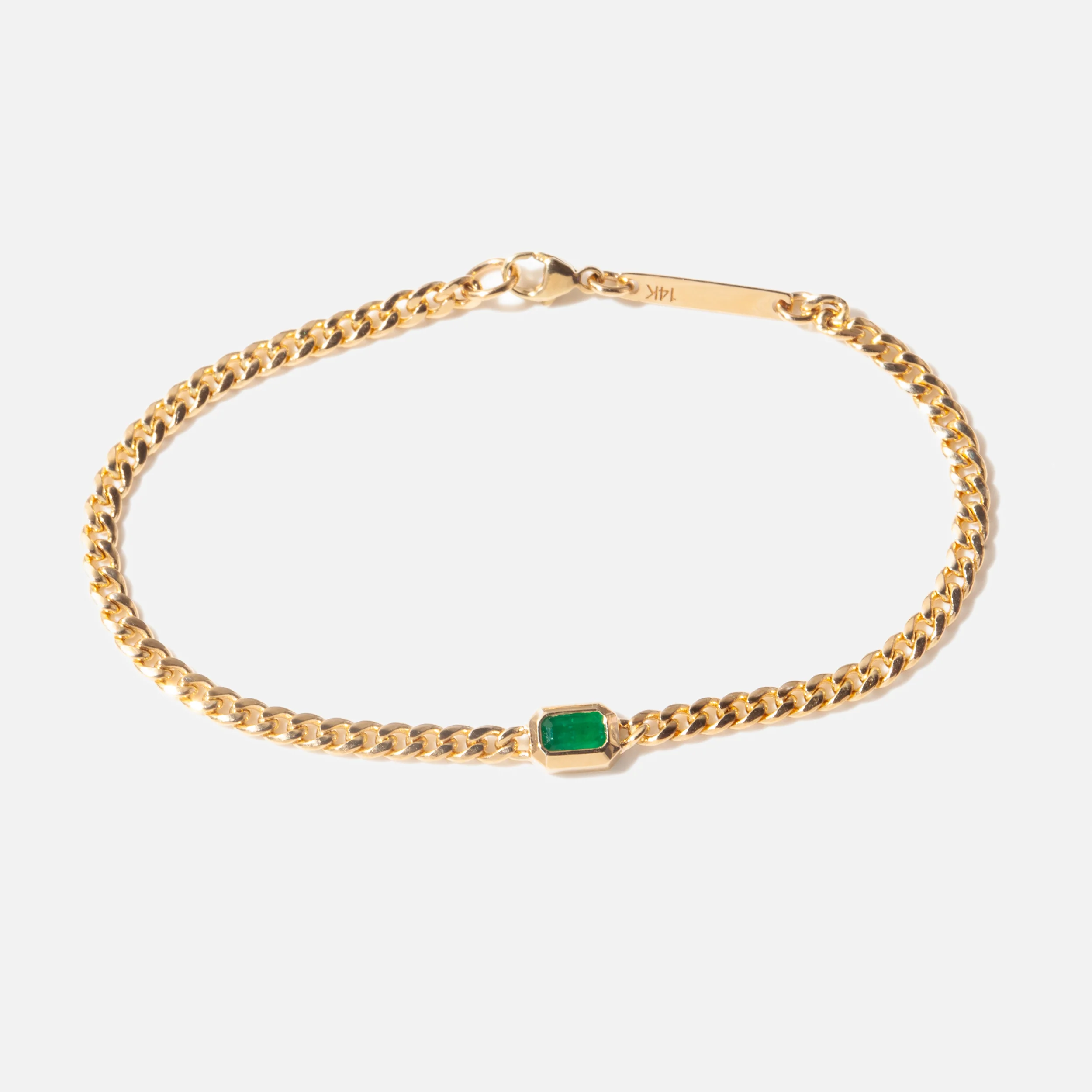 Small Curb Chain Emerald Cut Emerald Bezel Bracelet