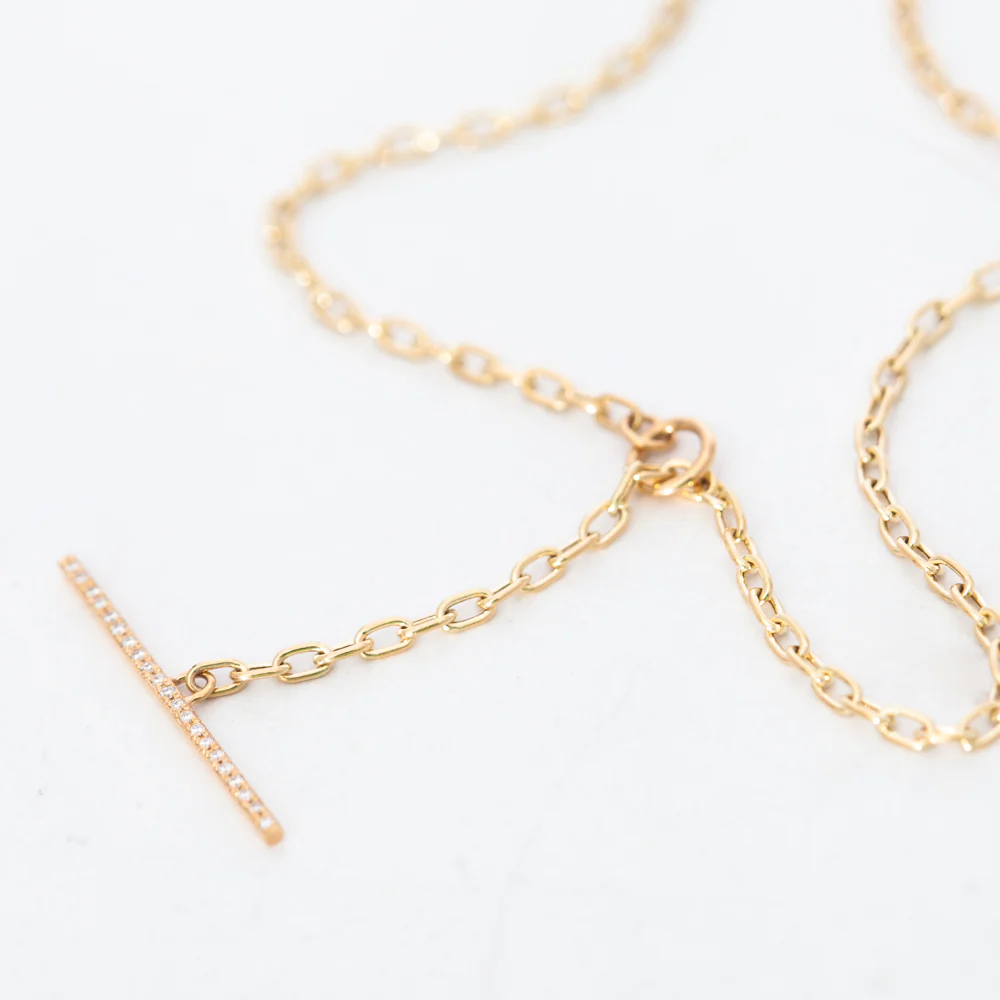 Small Square Oval Link Necklace with Pavé Toggle - Image 2