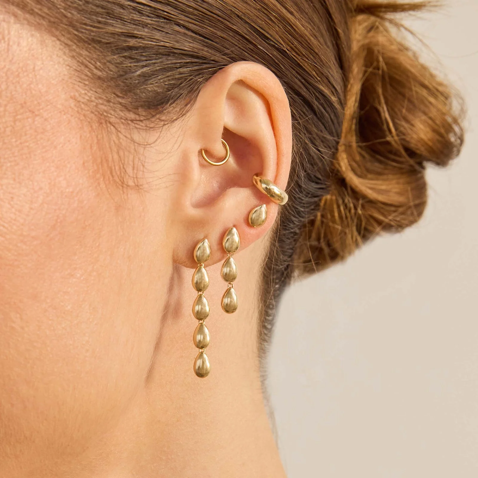 Three Puffed Teardrop Drop Earrings - Image 2