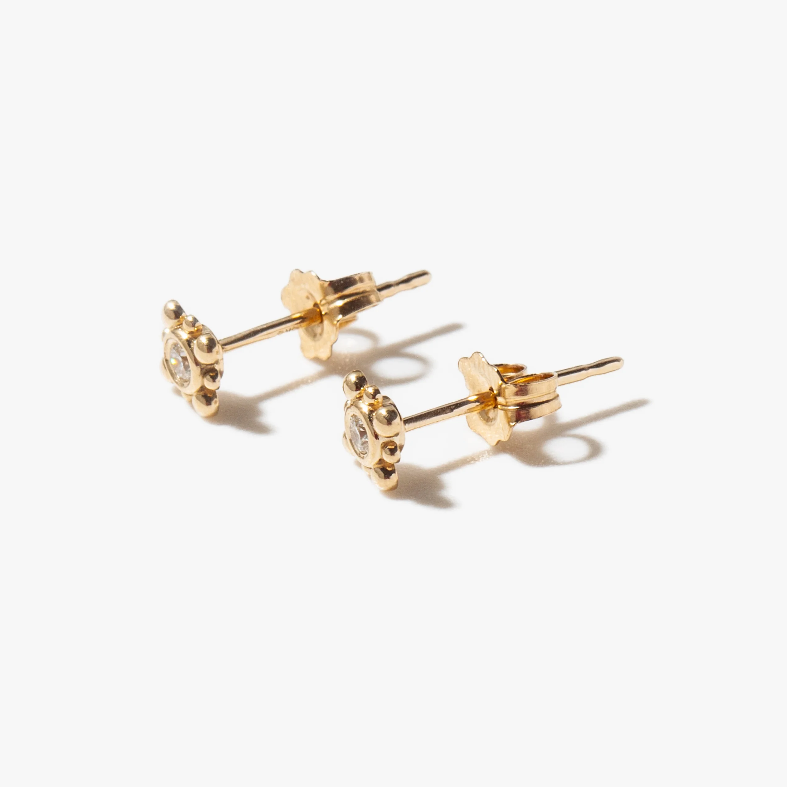 Tiny Bead Diamond Starburst Stud Earrings - Image 3
