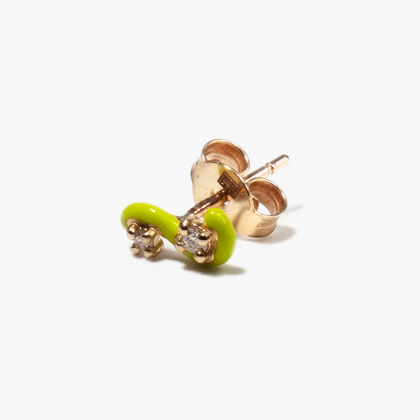White Diamond & Lime Green Enamel Mini Loop Earring - Image 3