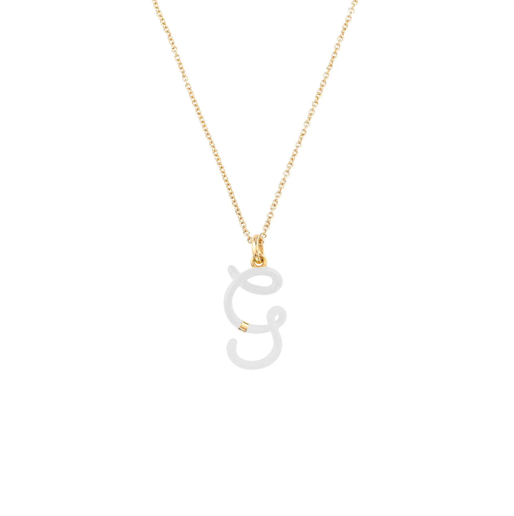 White Enamel Half-Half Initial Pendant Necklace - Image 11