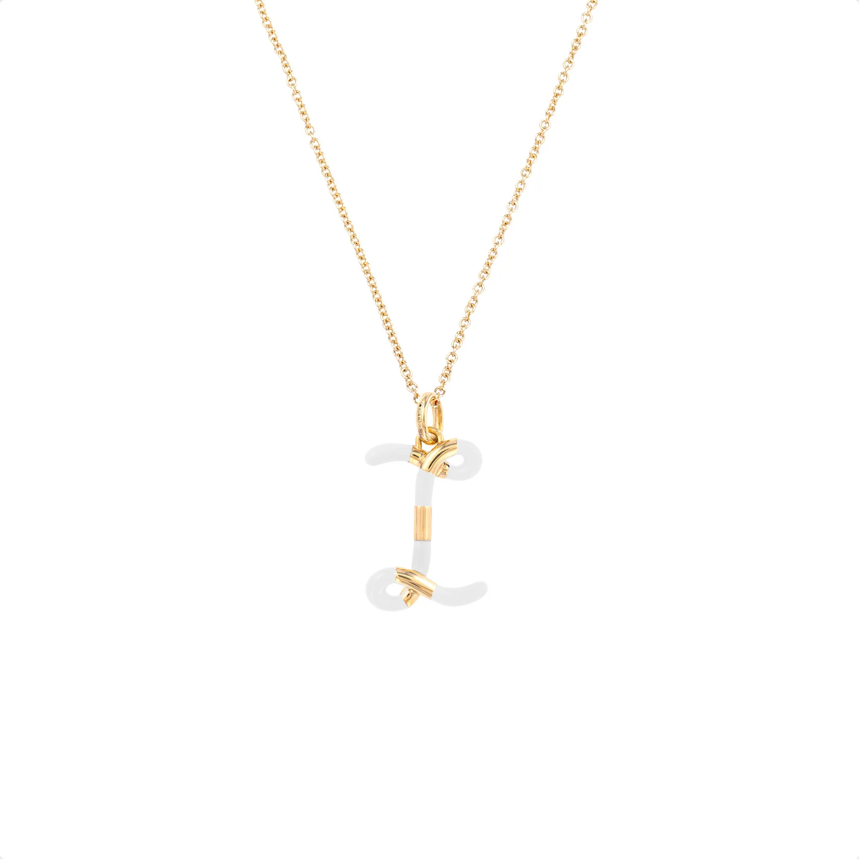 White Enamel Half-Half Initial Pendant Necklace - Image 13