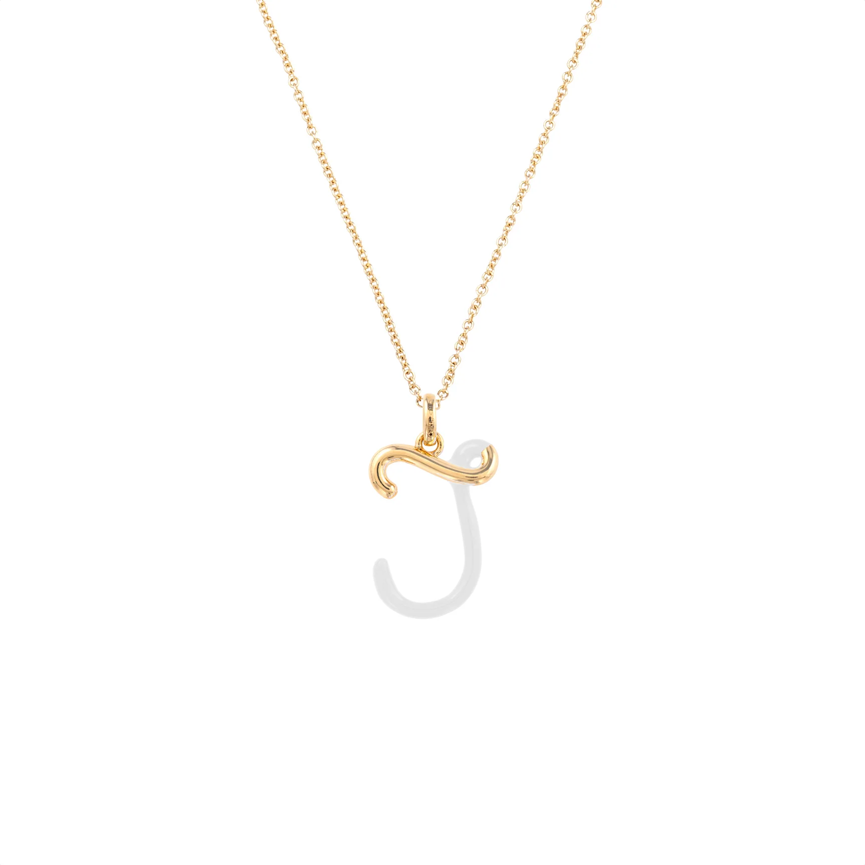White Enamel Half-Half Initial Pendant Necklace - Image 14