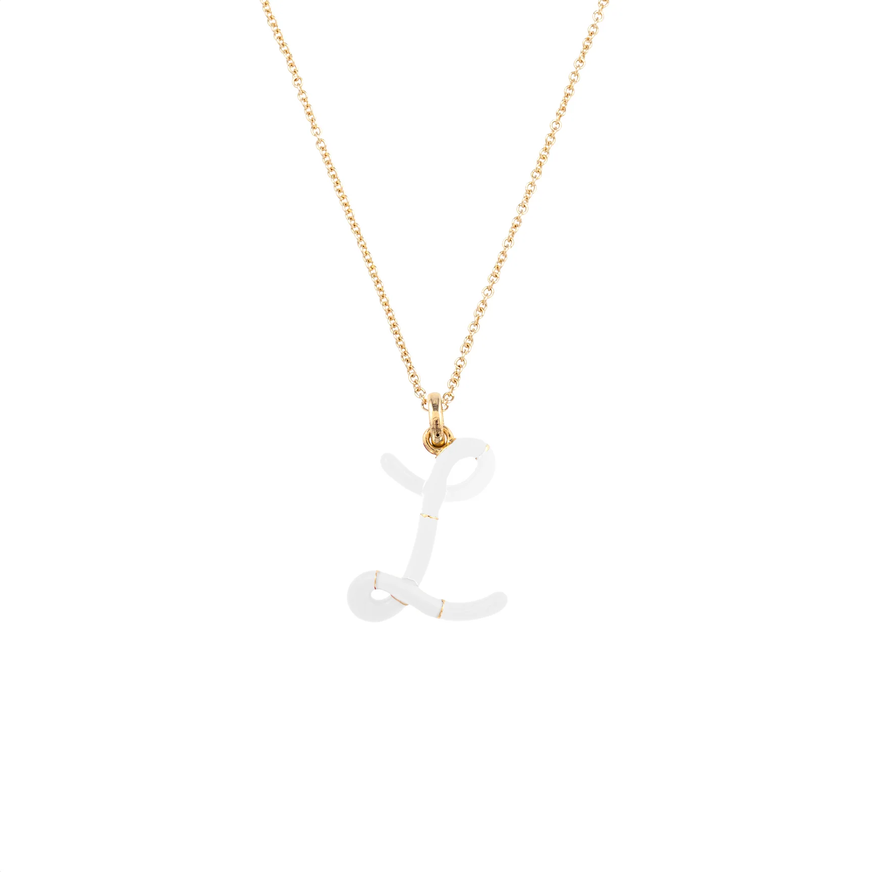 White Enamel Half-Half Initial Pendant Necklace - Image 16