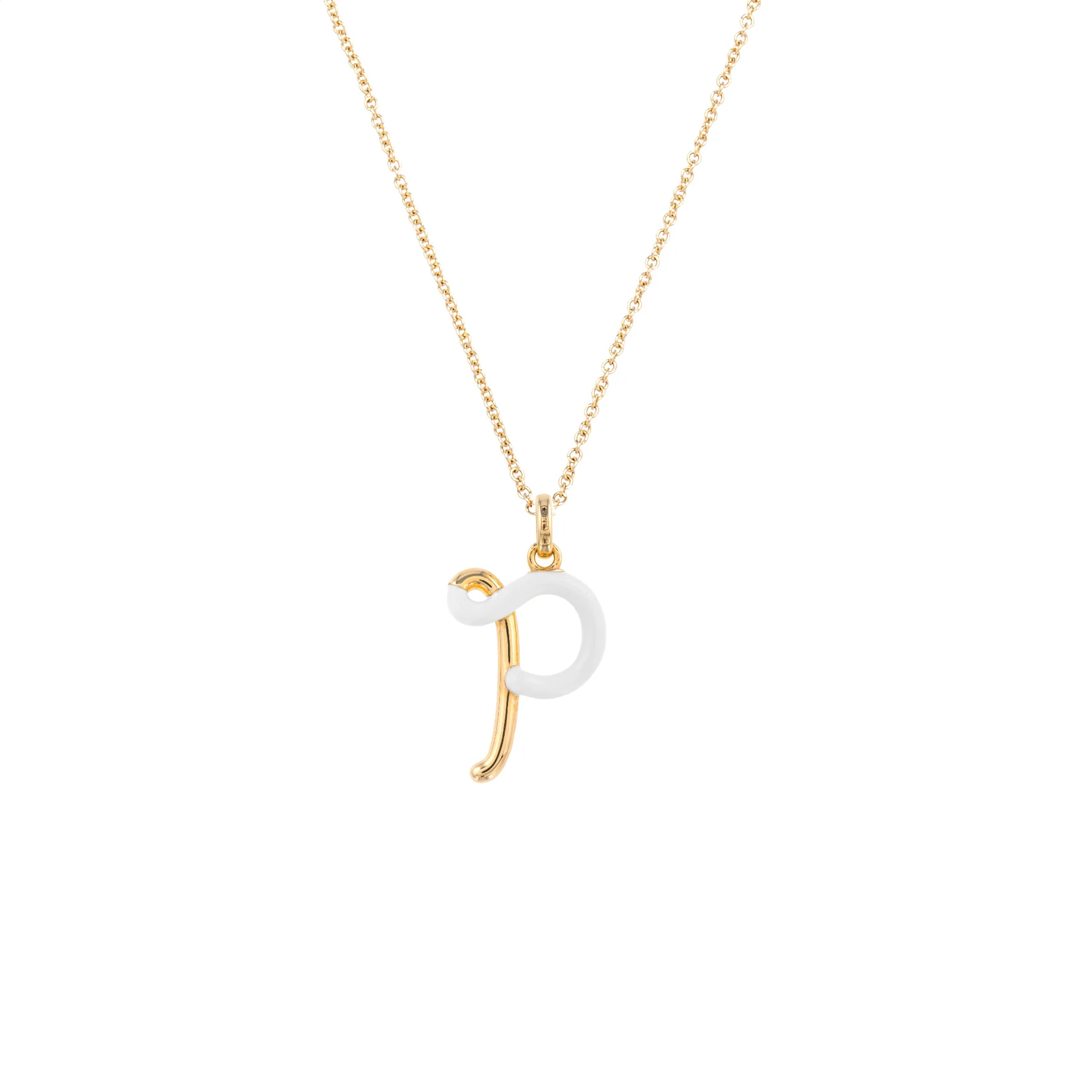 White Enamel Half-Half Initial Pendant Necklace - Image 21