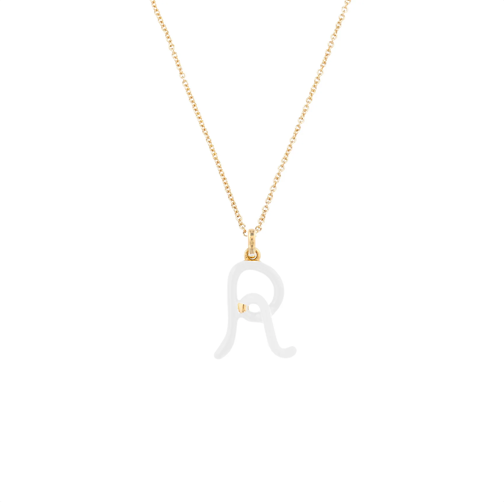 White Enamel Half-Half Initial Pendant Necklace - Image 23