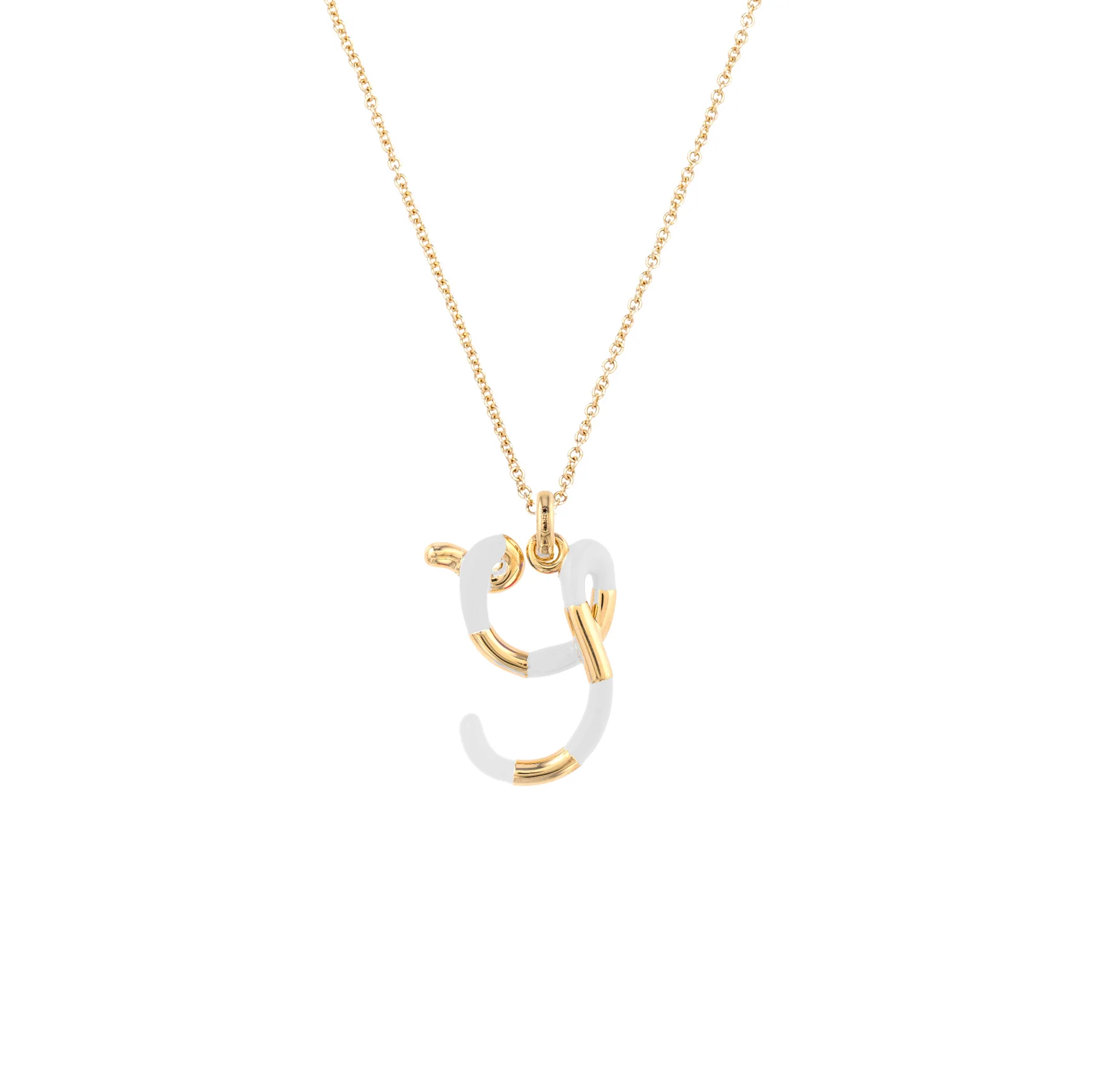 White Enamel Half-Half Initial Pendant Necklace - Image 29
