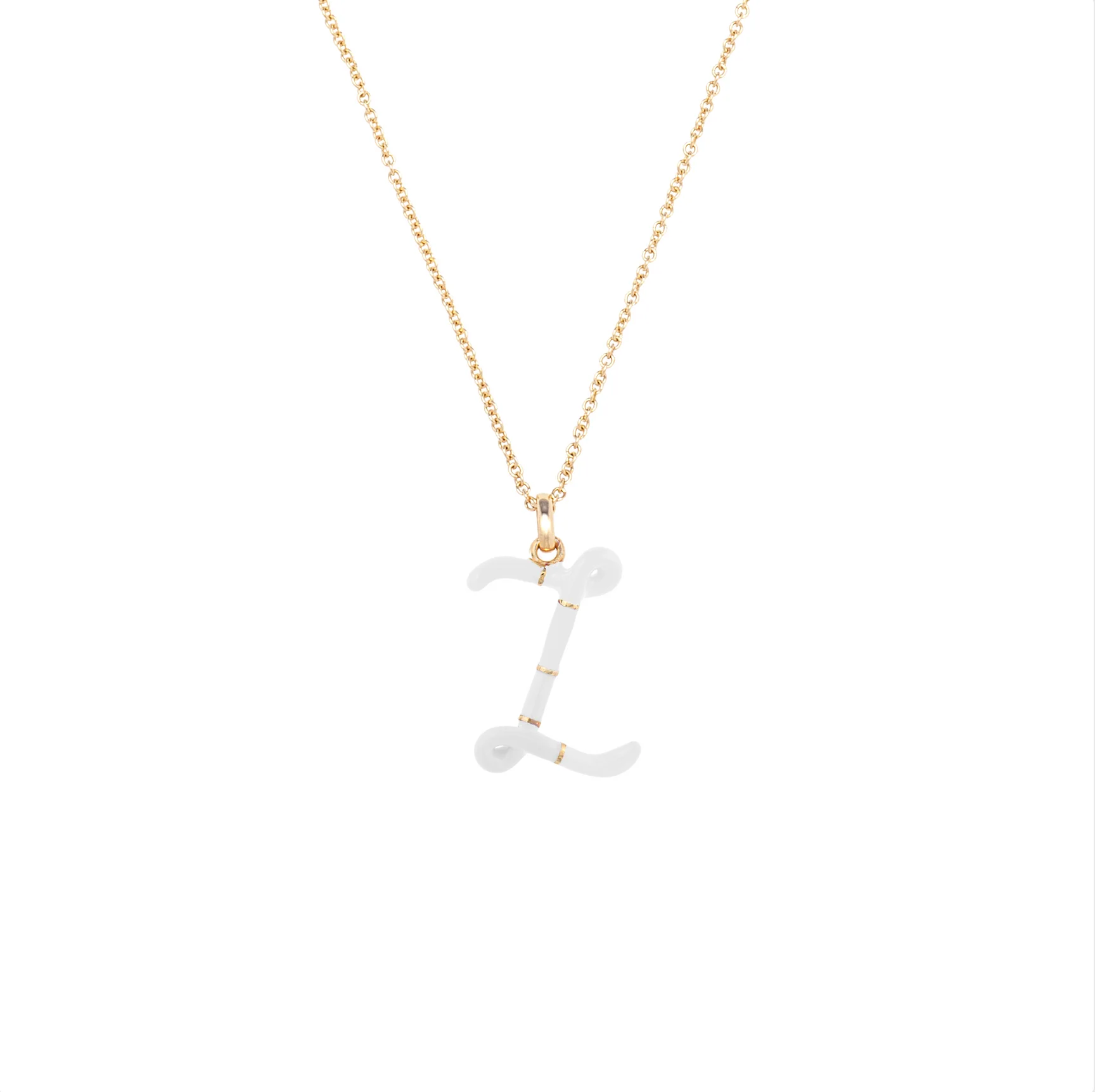White Enamel Half-Half Initial Pendant Necklace - Image 30